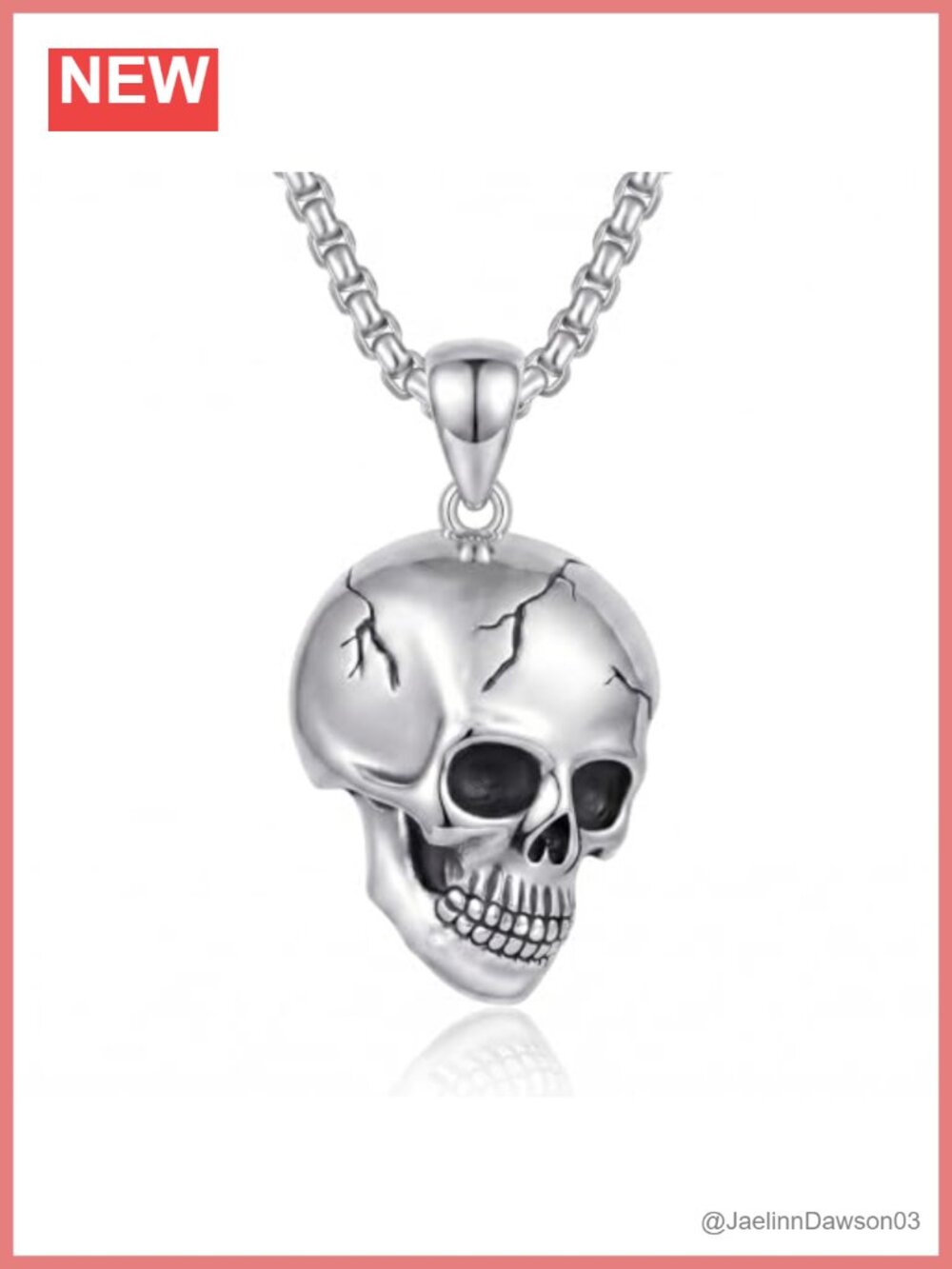 925 Sterling Silver Skull Pendant Necklace 22in Stainless Steel Chain Unisex